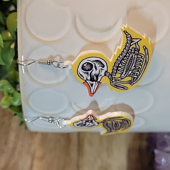 🔥LAST PAIR🔥 Rubber Duck Skeleton Drop Earrings - Picture 3 of 5